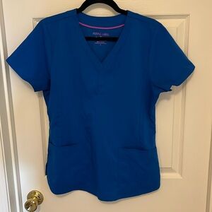 Women’s Purple Label by healing hands size Large royal blue scrub top w/ detail
